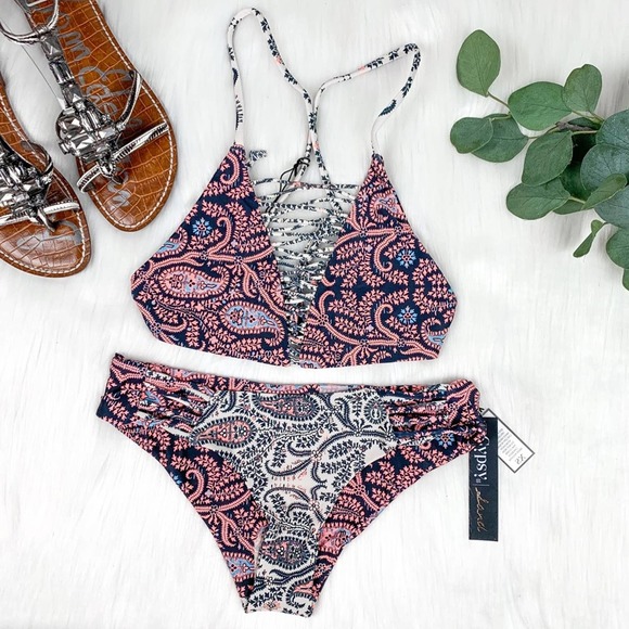 Gypsy 05 Anthropologie High Neckline Bikini Neapolitan Paisley Print Size XS - Picture 2 of 14